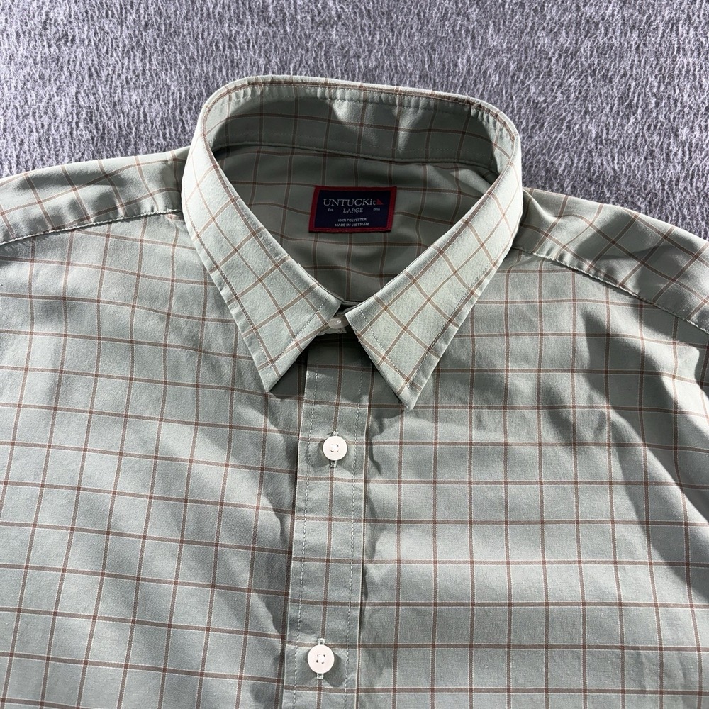 UNTUCKit Performance Shirt Mens L Sage Green Check Long Sleeve Button-Up